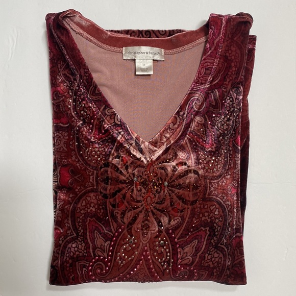 Christopher & Banks Velvet Velour Patterned Blouse - Picture 2 of 9
